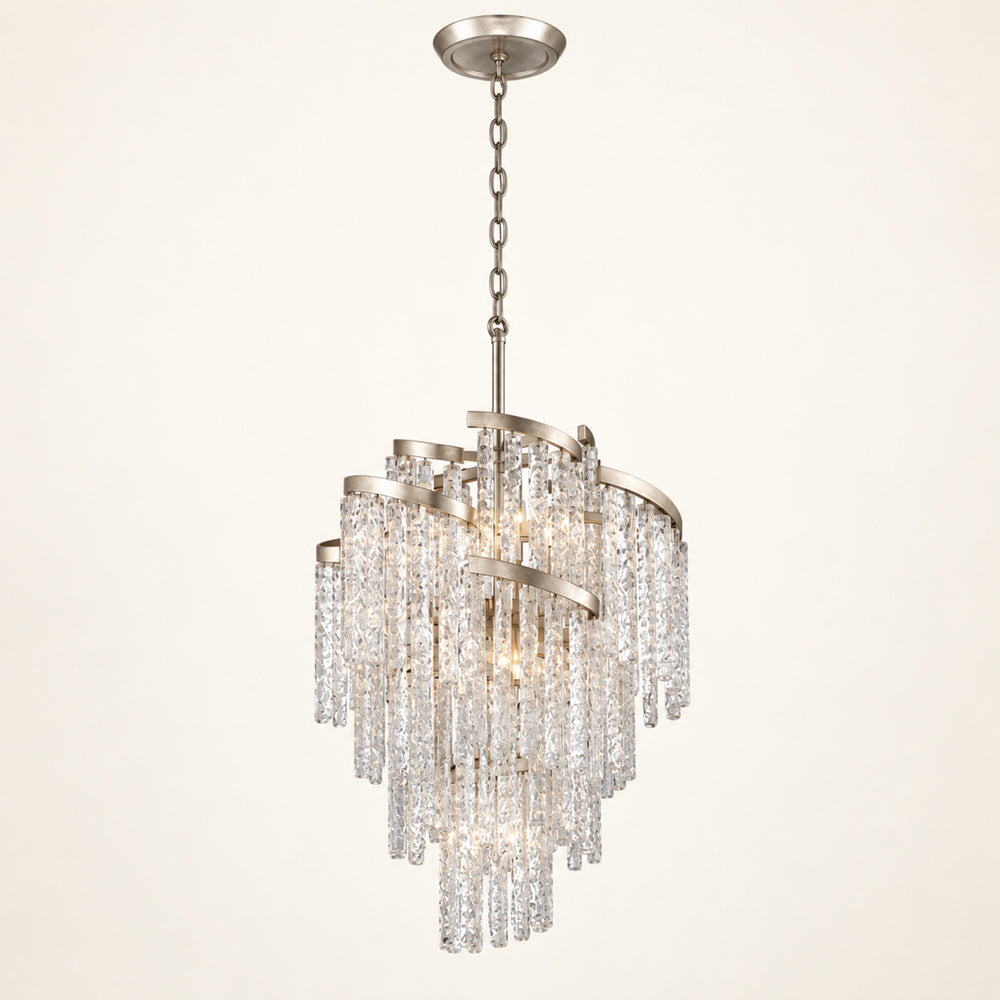Mont Blanc chandelier in modern silver leaf on a warm ivory background
