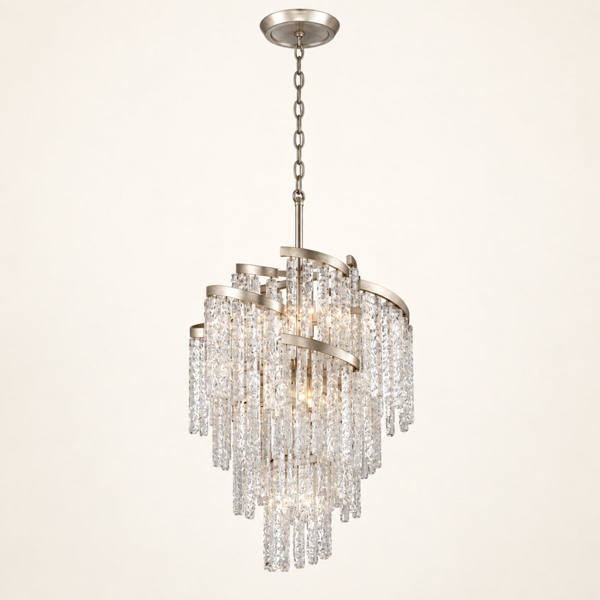 Mont Blanc chandelier in modern silver leaf on a warm ivory background