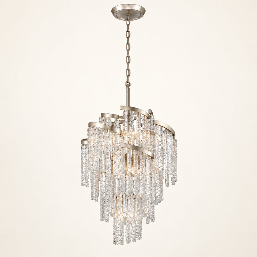 Mont Blanc chandelier in modern silver leaf on a warm ivory background