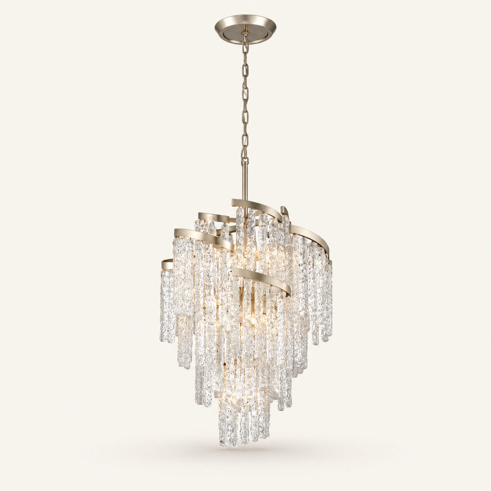 Mont Blanc chandelier in modern silver leaf on a warm ivory background