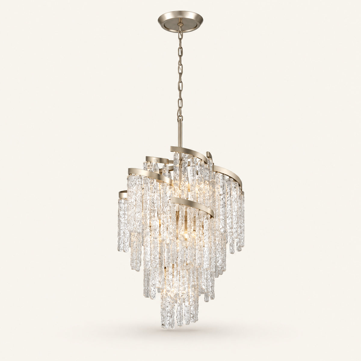 Mont Blanc chandelier in modern silver leaf on a warm ivory background