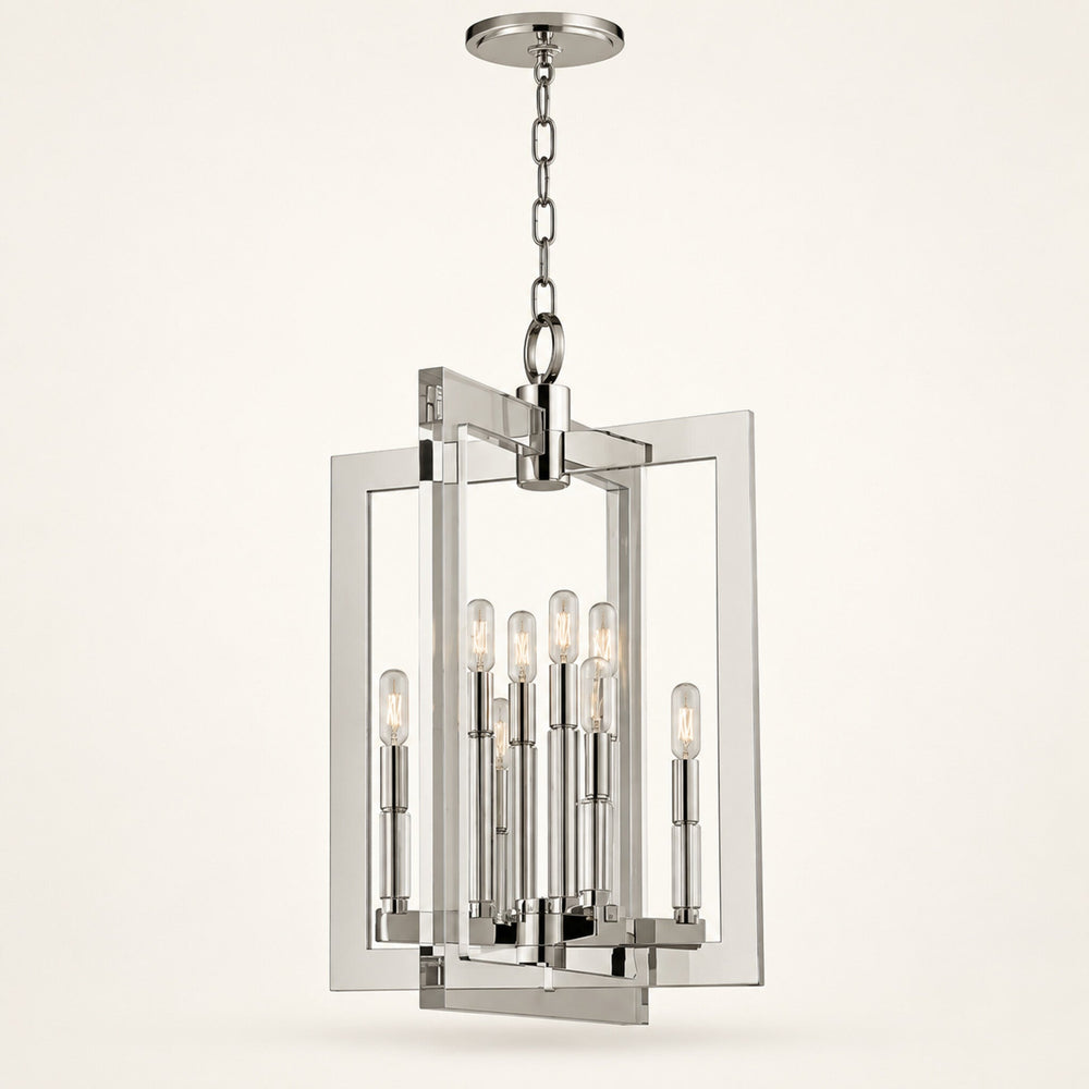 Wellington 8-light foyer lantern in polished nickel on a warm ivory background