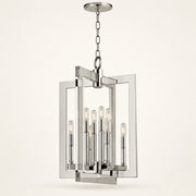 Wellington 8-light foyer lantern in polished nickel on a warm ivory background