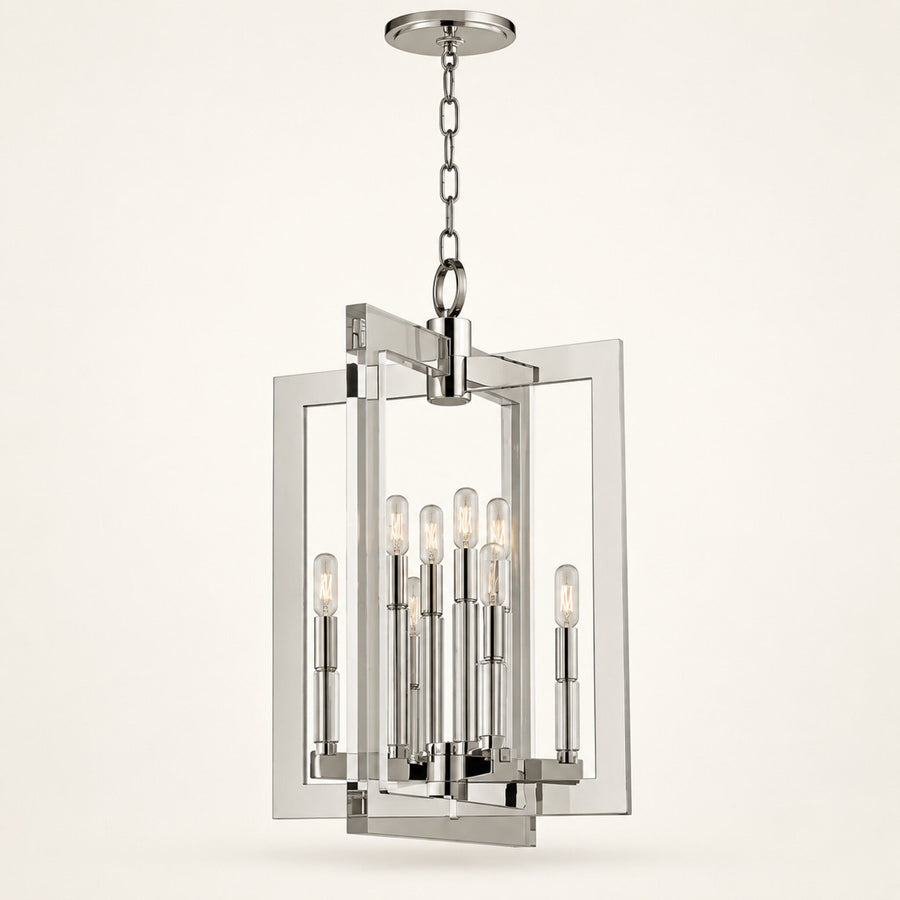 Wellington 8-light foyer lantern in polished nickel on a warm ivory background